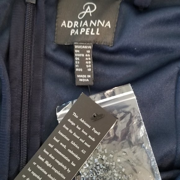 NWT Adrianna Papell navy blue beaded gown sz 14 - Picture 3 of 4